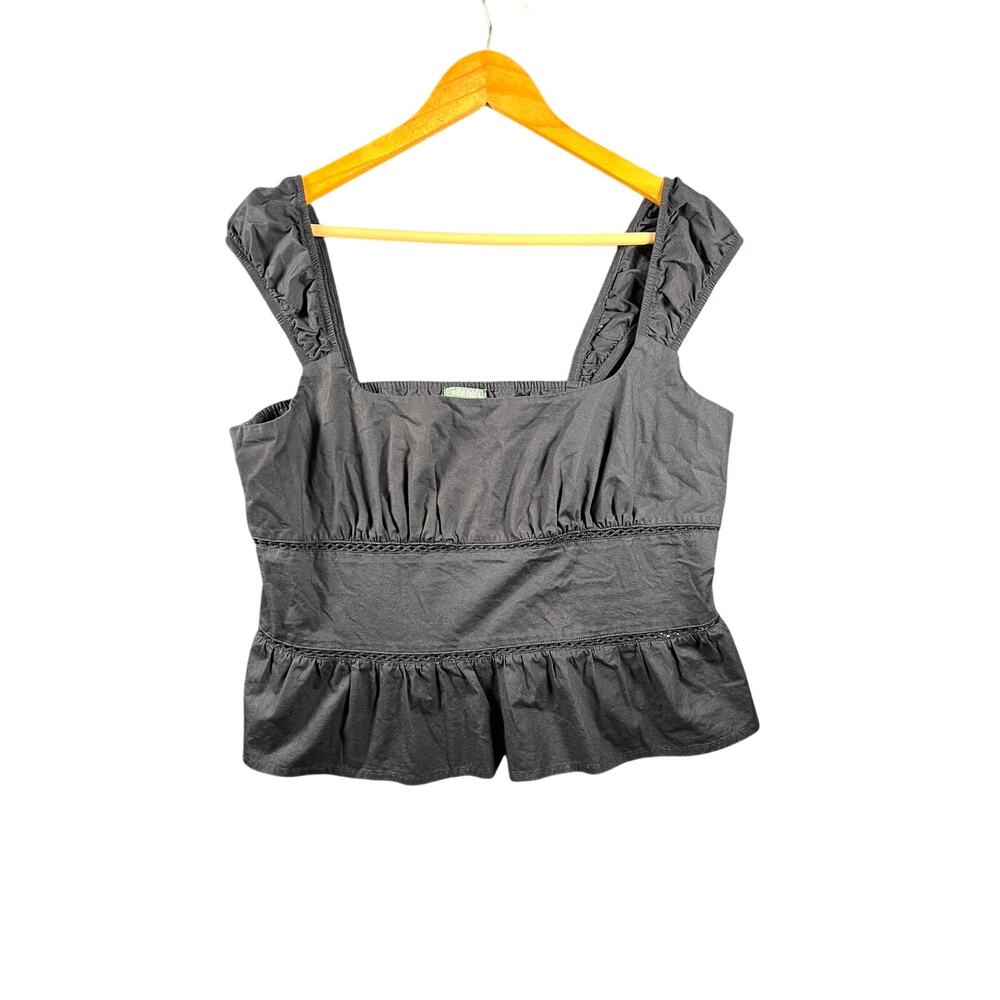 Wild Fable Women's Black Square Neck Smocked Ruffle Hem Cropped Top Size L